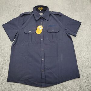 Akademiks Shirt Mens XL Blue Vintage‎ 90s Pockets Button Up Short Sleeve Casual